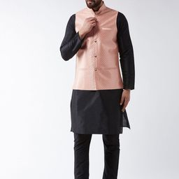 SOJANYA Men Black & Peach-Coloured Kurta Set & Nehru Jacket-picture-50
