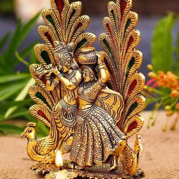 TIED RIBBONS Gold-Toned Textured Metal Handcrafted Radha Krishna Idol Showpiece-image-32