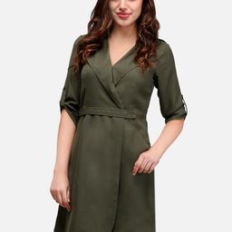 V&M Women Olive Green Solid Wrap Dress-image-53