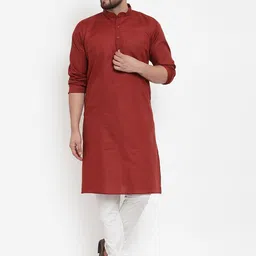 Benstoke Men Maroon Solid Kurta with Pyjamas-image-80