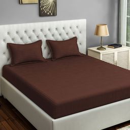 SWAYAM Brown Striped 400 TC Cotton 1 Double King Bedsheet with 2 Pillow Covers-image-54