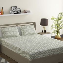 SWAYAM Green & White Geometric 120 TC Cotton 1 Queen Bedsheet with 2 Pillow Covers-image-58