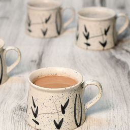 Unravel India Brown & Off-White Set of 6 Printed Cups Set-24