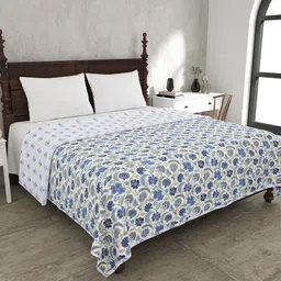 JAIPUR FABRIC Blue Blossomy White & Blue Mild Winter 120 GSM Double Bed Dohar-picture-33