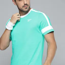Reebok Classic Men Turquoise Blue & White Wardrobe Color Essentials Pure Cotton T-shirt-image-45