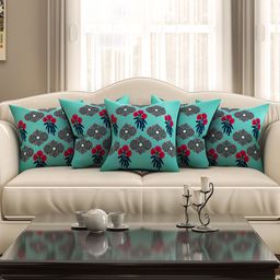 SEJ by Nisha Gupta Blue Set of 5 Printed 16'' x 16'' Square Cushion Covers-20