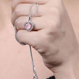 OPUS GEMS Silver-Plated Artificial Stones Studded Heart Shaped Pendant With Chain-image-92