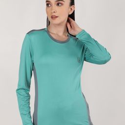 CHKOKKO Women Sea Green & aqua sky Yoga T-shirt-image-7