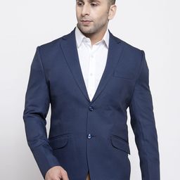 Wintage Men Blue Self Design Tailored-Fit Single-Breasted Blazer-12