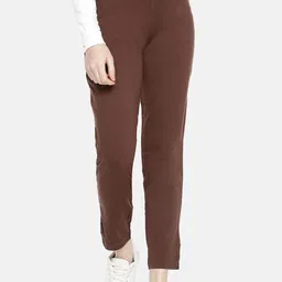 Dollar Missy Women Brown Smart Straight Fit Solid Cigarette Trousers-image-69
