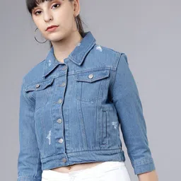 Tokyo Talkies Women Blue Solid Denim Jacket-image-75