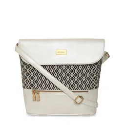 KLEIO White & Black Jacquard & PU Coated Sling Bag-4