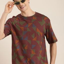 HERE&NOW Printed Drop-Shoulder Sleeves Pure Cotton Relaxed Fit T-shirt-picture-22