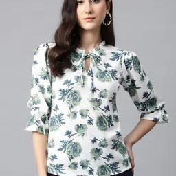 Cottinfab Floral Print Tie-Up Neck Top-picture-11