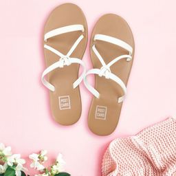 POSTCARD Women White & Tan Brown Open Toe Flats-93
