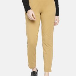 Dollar Missy Women Beige Smart Straight Fit Solid Cigarette Trousers-image-39