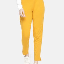 Dollar Missy Women Mustard Smart Straight Fit Solid Cigarette Trousers-image-84