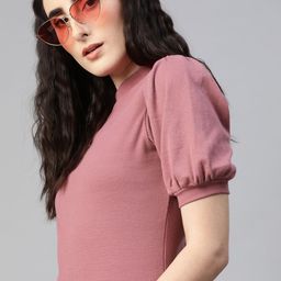 The Roadster Lifestyle Co Pink Puff Sleeve Regular Top-image-98
