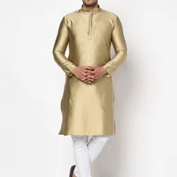 TABARD Men Golden Jacquard Solid Kurta with Churidar-image-10
