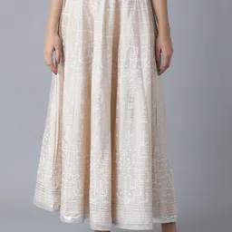 W Women Cream-Coloured Floral Printed Flared Maxi Skirt-image-10