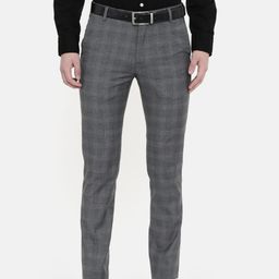 U.S. Polo Assn. Men Grey & Black Super Slim Fit Checked Formal Trousers-image-99