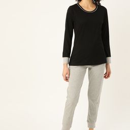 ETC Women Black & Grey Melange Pure Cotton Solid Night suit-30