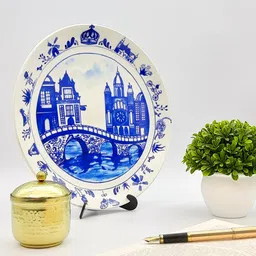 KOLOROBIA White & Blue Printed Plate Wall Decor-picture-32