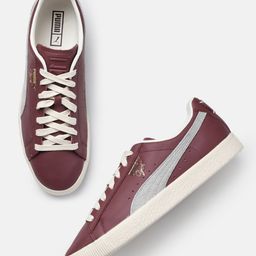 Puma Unisex Solid Clyde Base Leather Sneakers With Perforations Detail-11