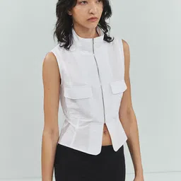 MANGO Heritage High Neck Gilet Tailored Jacket-image-32