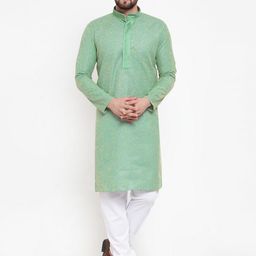 Jompers Men Green & White Yoke Design Kurta with Pyjamas-image-31