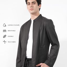 RARE RABBIT Men Nimbus Tailored Fit Stand Collar Open Front Jacket-image-13