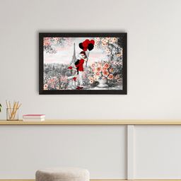 eCraftIndia Grey & Red Kissing Romantic Couple In Front of Effiel Tower Satin Matt Texture UV Art Painting-22