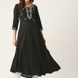 MissKurti Women Black Ethnic Motifs Embroidered Thread Work Anarkali Kurta-image-73