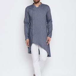 even Men Grey Solid Kurta with Pyjamas-picture-2