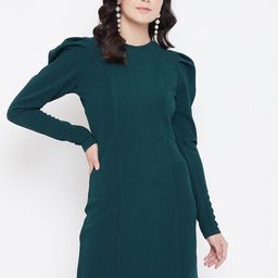 Zastraa Women Green Solid Sheath Dress-image-54