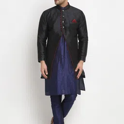 Benstoke Men Blue & Black Solid Kurta with Pyjamas-26