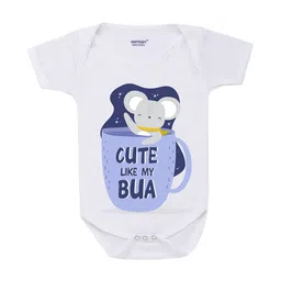 KNITROOT Infant Kids White & Blue Cute Like My Bua Cup Baby Bodysuit-image-63