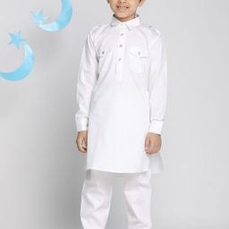 VASTRAMAY Boys White Solid Kurta & Pyjamas with Cap-41