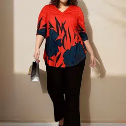 Amydus Plus Size Floral Printed V-Neck Top-image-97