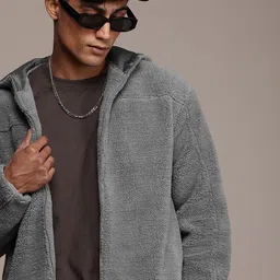 WROGN Oversized Fuzzy Hooded Tailored Jacket-image-1