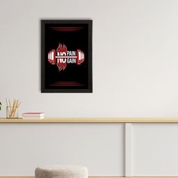 eCraftIndia Black & Red No Pain, No Gain Gym Motivational Quote Satin Matt Texture UV Art Painting-21