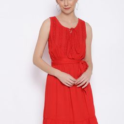 MARC LOUIS Red Floral Crepe Dress-image-99