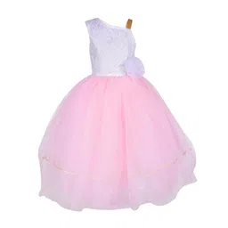 Samsara Couture Girls Pink & White Colourblocked Fit and Flare Dress-image-84