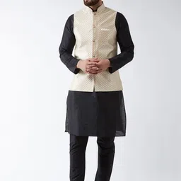 SOJANYA Men Black & Beige Kurta Set & Nehru Jacket-image-62