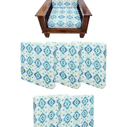 ohello Sea Green& White 5 Pieces Printed Sofa Covers-image-34
