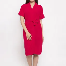 ELEVANTO Women Fuchsia Pink Solid Bath Robe-56