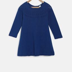 MINI KLUB Girls Navy Blue Self Design Acrylic Jumper Dress-12