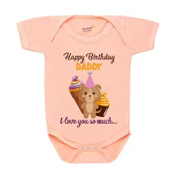 KNITROOT Infants Peach-Coloured Birthday Dady Cupcake Graphic Printed Bodysuit-13