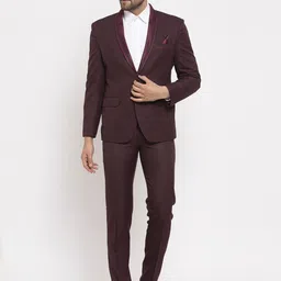KLOTTHE Men Maroon Solid Slim Fit Single Breasted Formal Suit & Pant-image-16