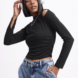 glitchez Captivating Ruching Cut-Out Detail Fitted Crop Top-picture-48